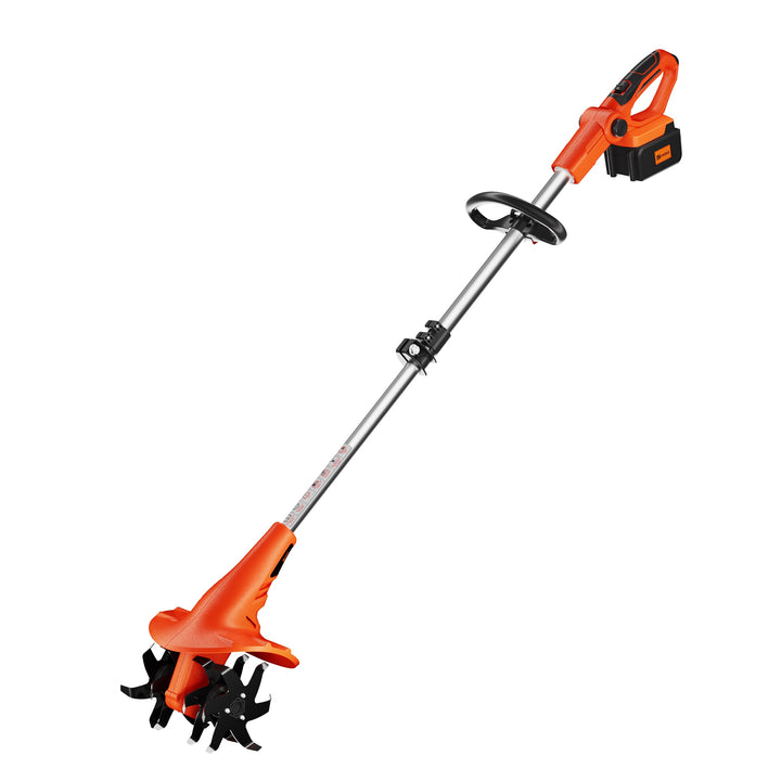Ukoke Cordless Tiller Cultivator 40V 2.0 A Battery 280 max RPM Powered Tiller Cultivator, w/24 Steel Blade Cultivate Max Tilling 5'' deep Path by 7.8'' Wide, Orange, CT1940