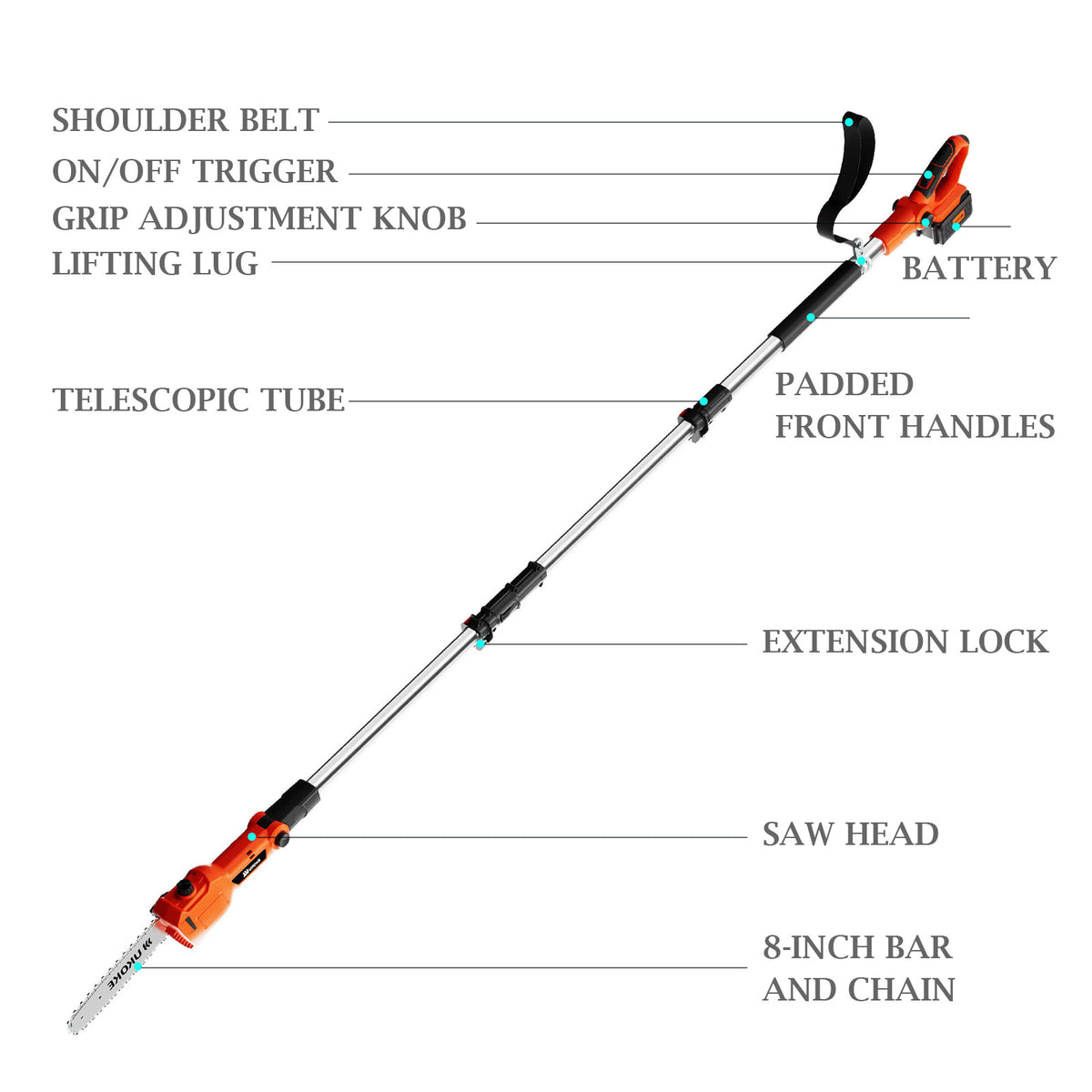 Ukoke Powerful 40V 8-Inch Cordless Pole Saw with 2.0Ah Battery and Charger Included - Make Tree Trimming A Breeze!