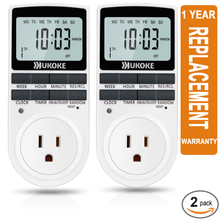 Ukoke 7-Day Digital Electrical Programmable Timer Outlet Switch Plug, Pack of 2