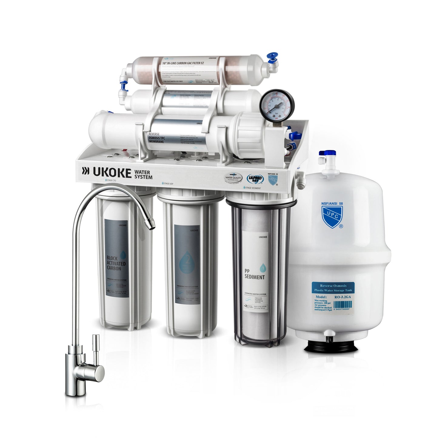 Ukoke RO8-L 6 Stage Reverse Osmosis Water Filtration System, 75 GPD