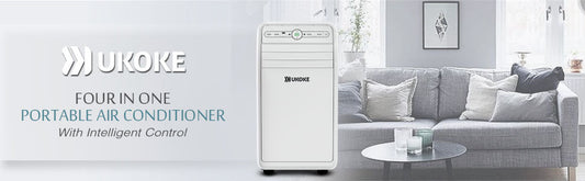 Four-in-one portable air conditioner with intelligent control in modern living room setting