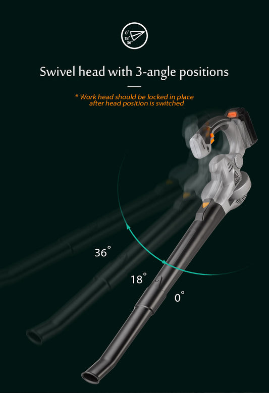 Garden tool with swivel head showing 3-angle positions: 0, 18, and 36 degrees