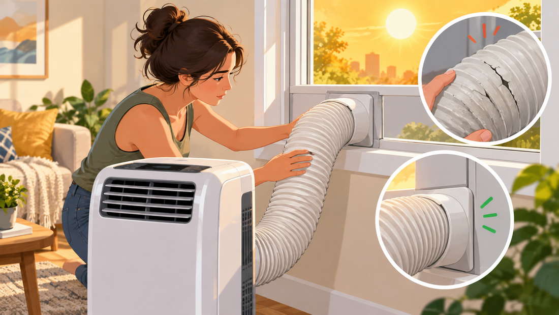 AI illustration of inspecting a portable air conditioner exhaust hose