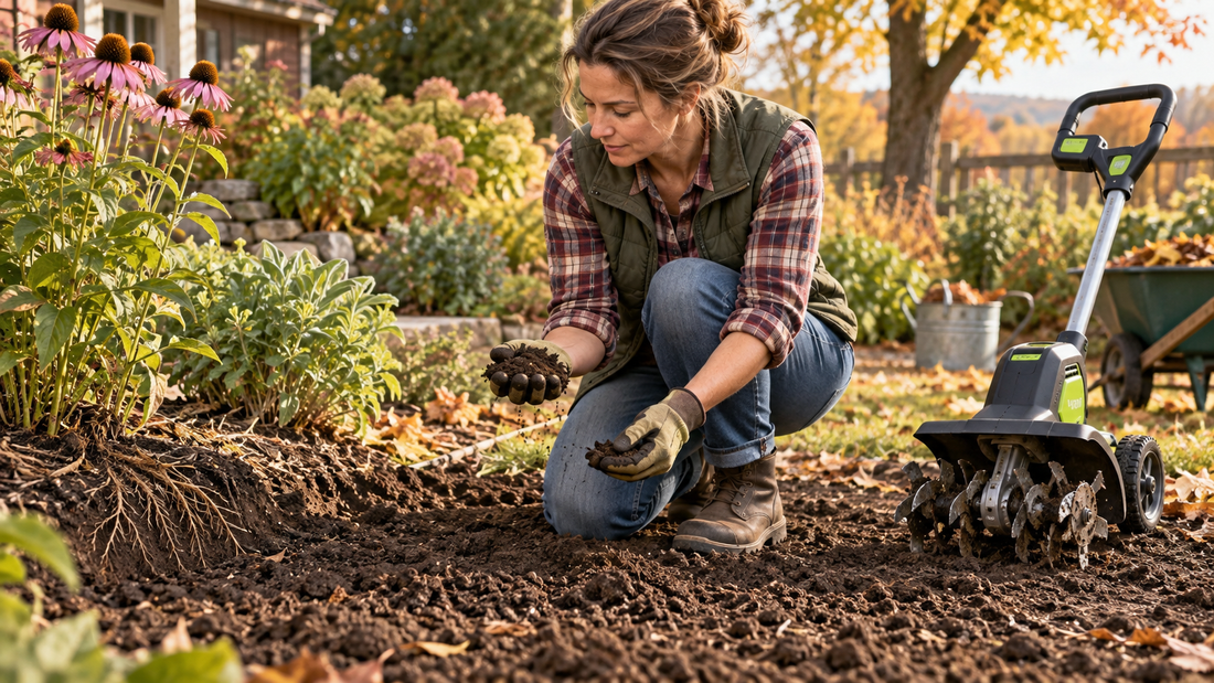 AI illustration of testing garden soil before fall tilling