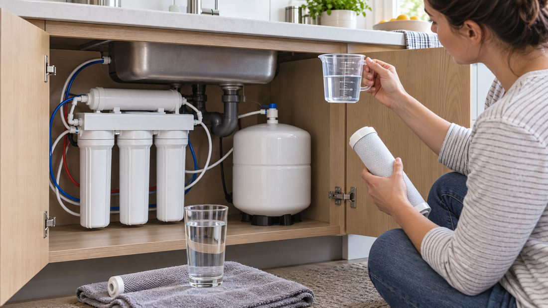 AI illustration of checking flow after changing a tankless reverse osmosis filter