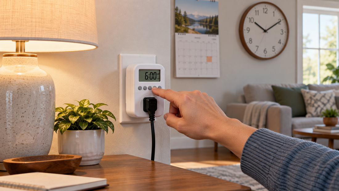 AI illustration of resetting a plug-in light timer after a power outage