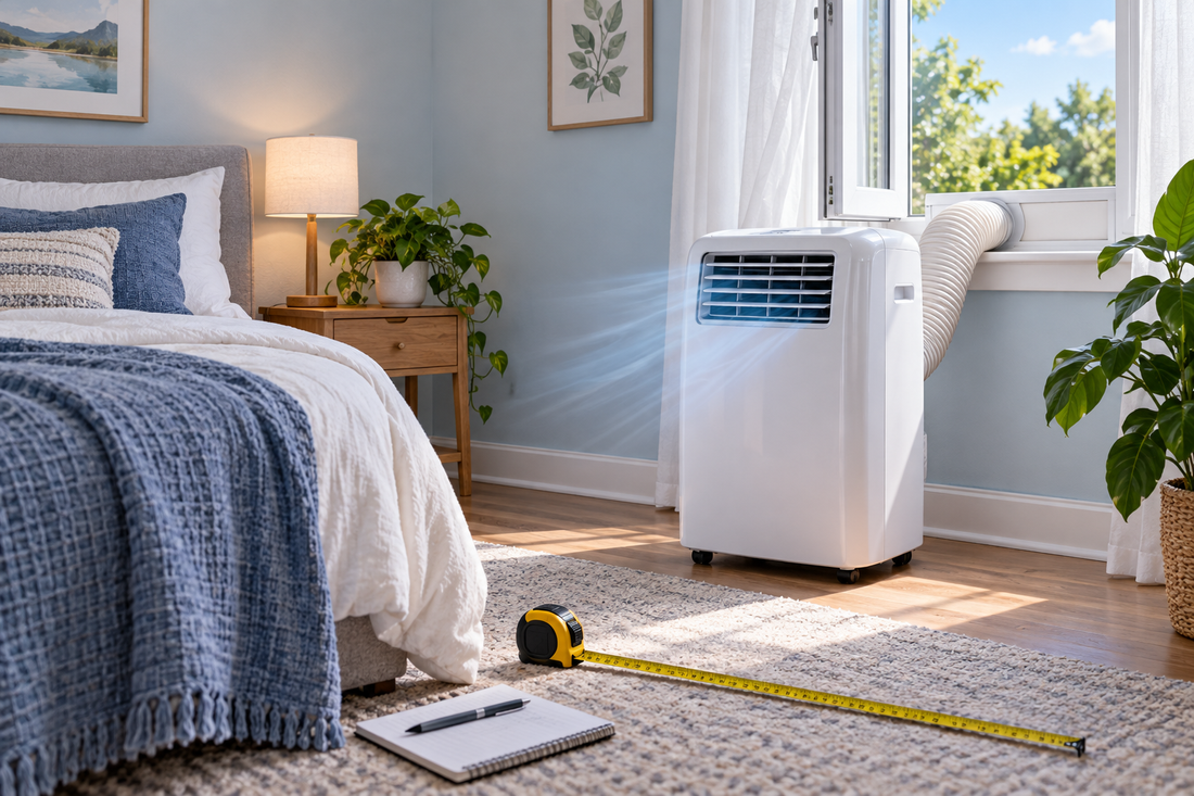 AI illustrative image for how do you size a portable ac for a small bedroom?; not a product photograph