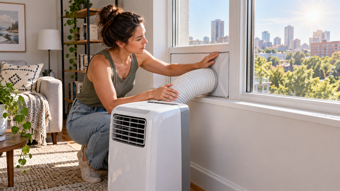 AI-generated illustration of checking a portable air conditioner window seal