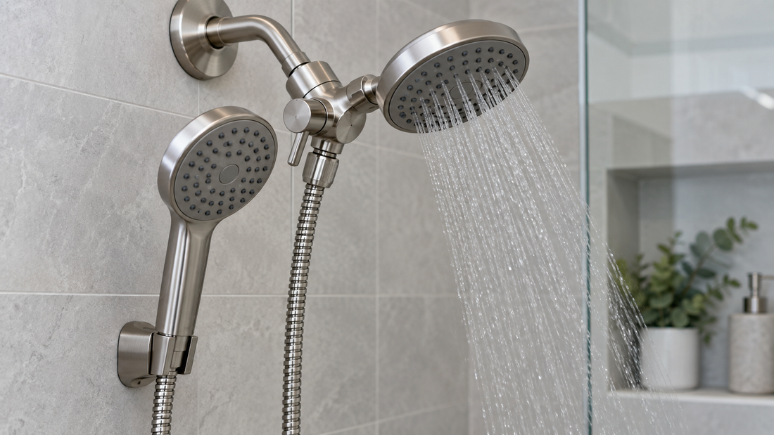 AI-generated illustration of a two-in-one shower head diverter being checked