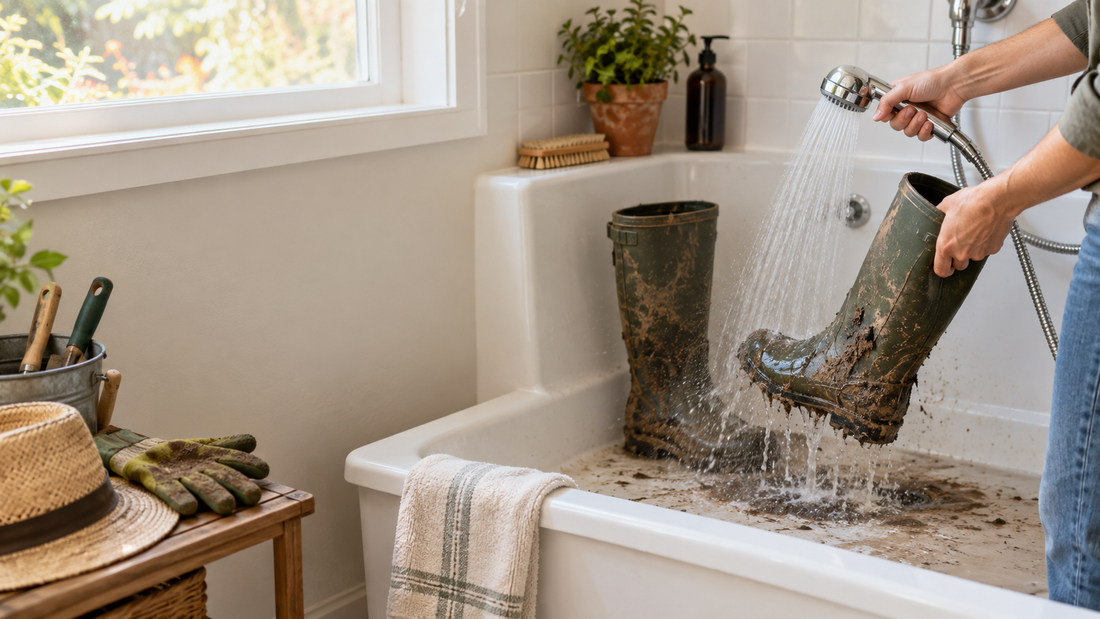How to Rinse Muddy Garden Boots With a Handheld Shower Without Wasting Water
