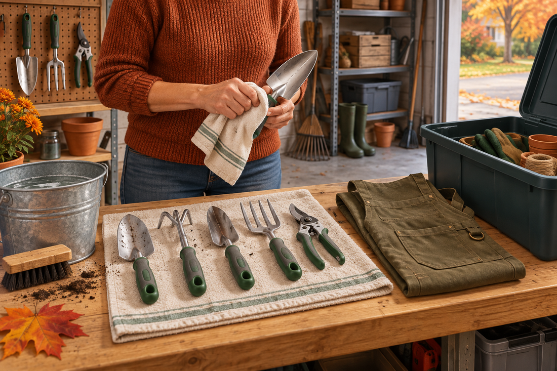 AI illustrative image for how do you clean and store hand garden tools before winter?; not a product photograph