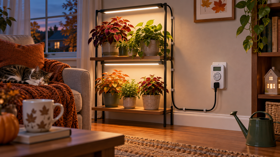 AI illustration of a programmable timer controlling fall grow lights