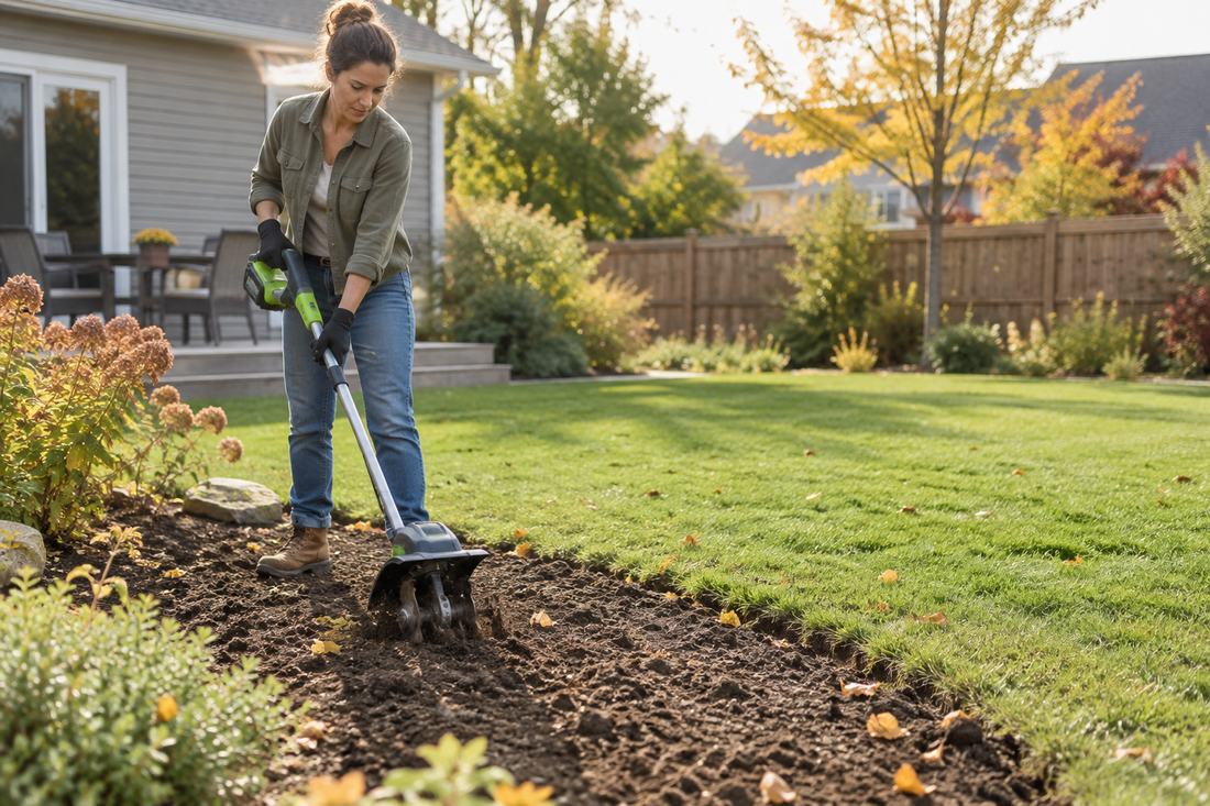 AI illustrative concept of September soil cultivation in a backyard garden