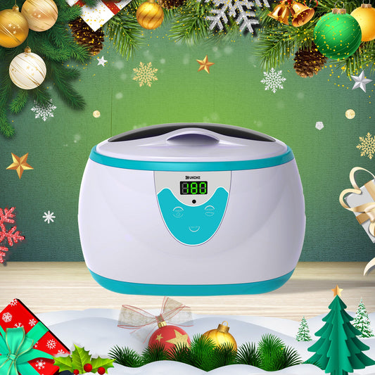 Digital ultrasonic cleaner appliance with holiday decorations and Christmas ornaments