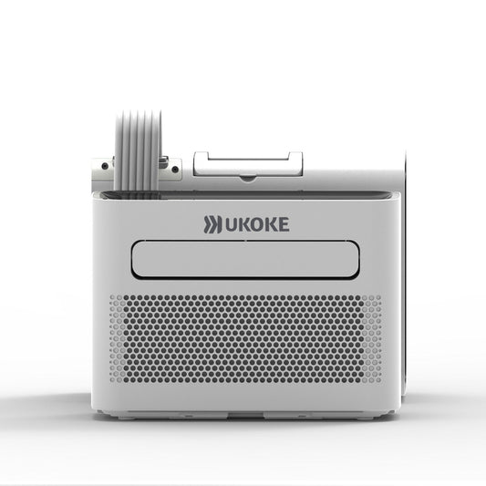 Compact white smart portable air conditioner with front vents and top handle