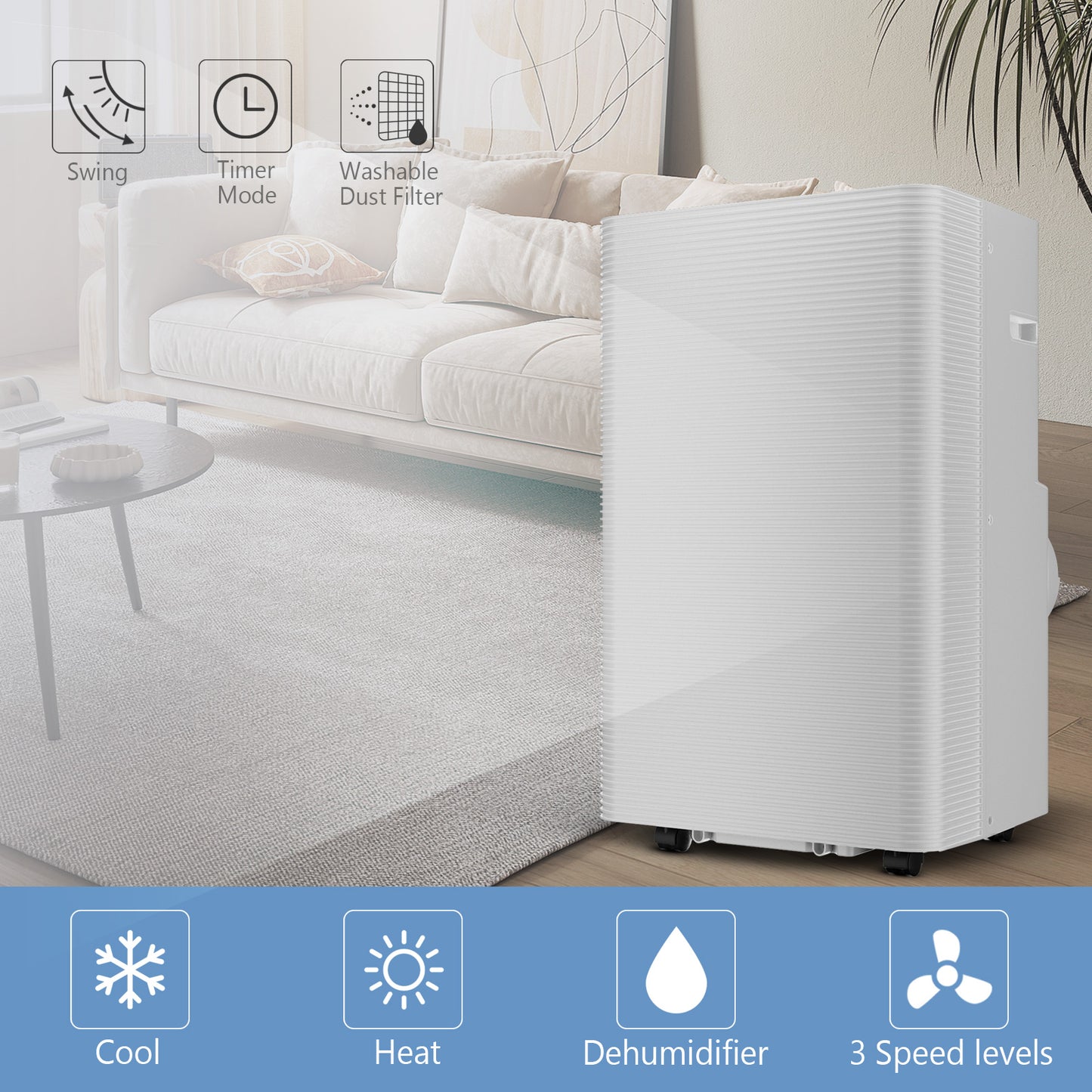 Ukoke USPA0112 8150 Btu/h 4-in-1 Compact Bedroom Room Climate Control Whisper Quiet Portable air Conditioner Energy efficient Cooling System Unit with dehumidifier, White