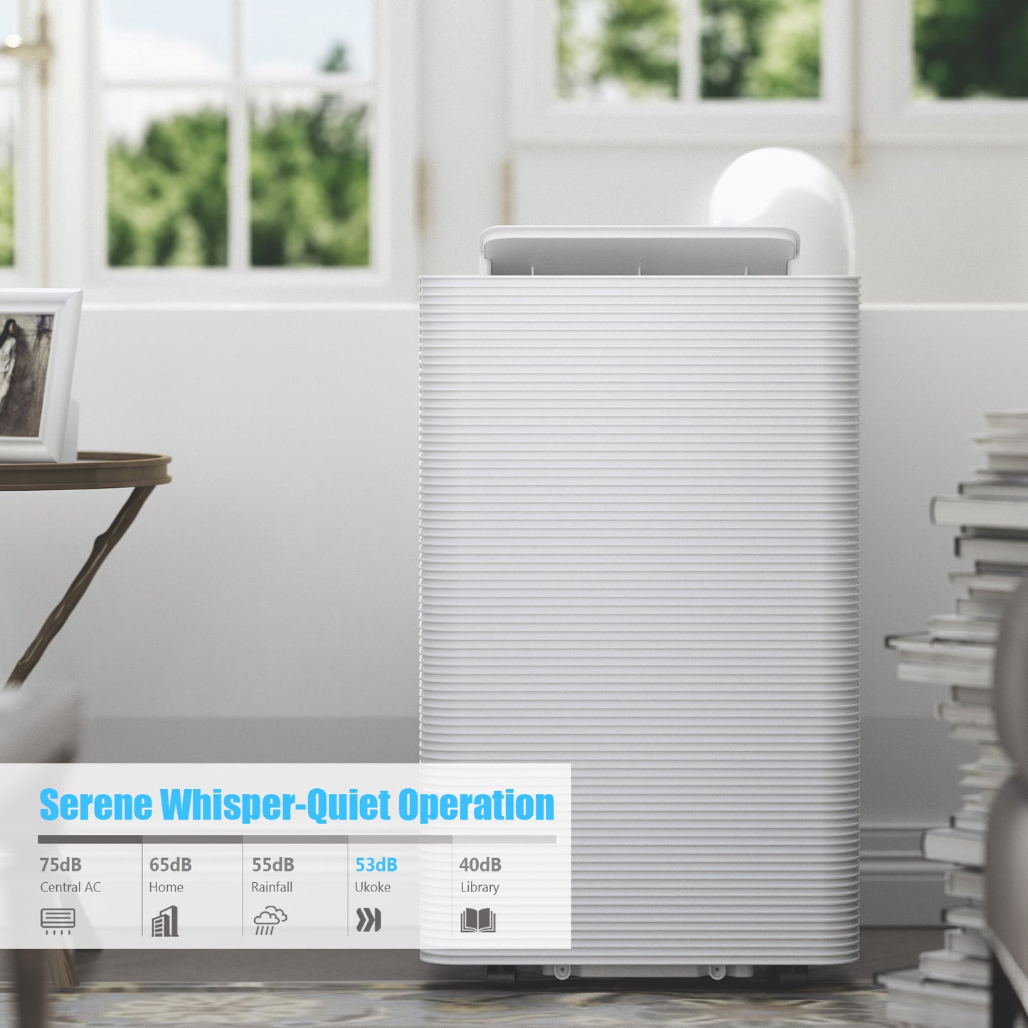 Ukoke USPA0112 8150 Btu/h 4-in-1 Compact Bedroom Room Climate Control Whisper Quiet Portable air Conditioner Energy efficient Cooling System Unit with dehumidifier, White