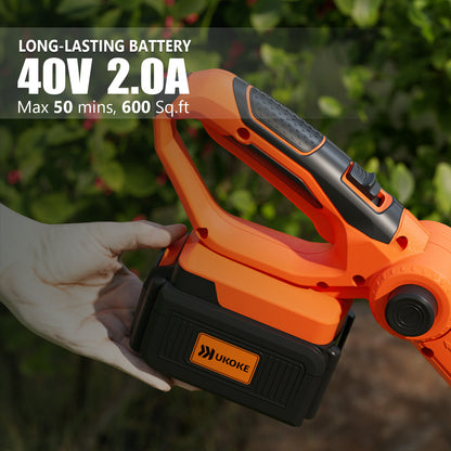 Ukoke Cordless Tiller Cultivator 40V 2.0 A Battery 280 max RPM Powered Tiller Cultivator, w/24 Steel Blade Cultivate Max Tilling 5'' deep Path by 7.8'' Wide, Orange, CT1940