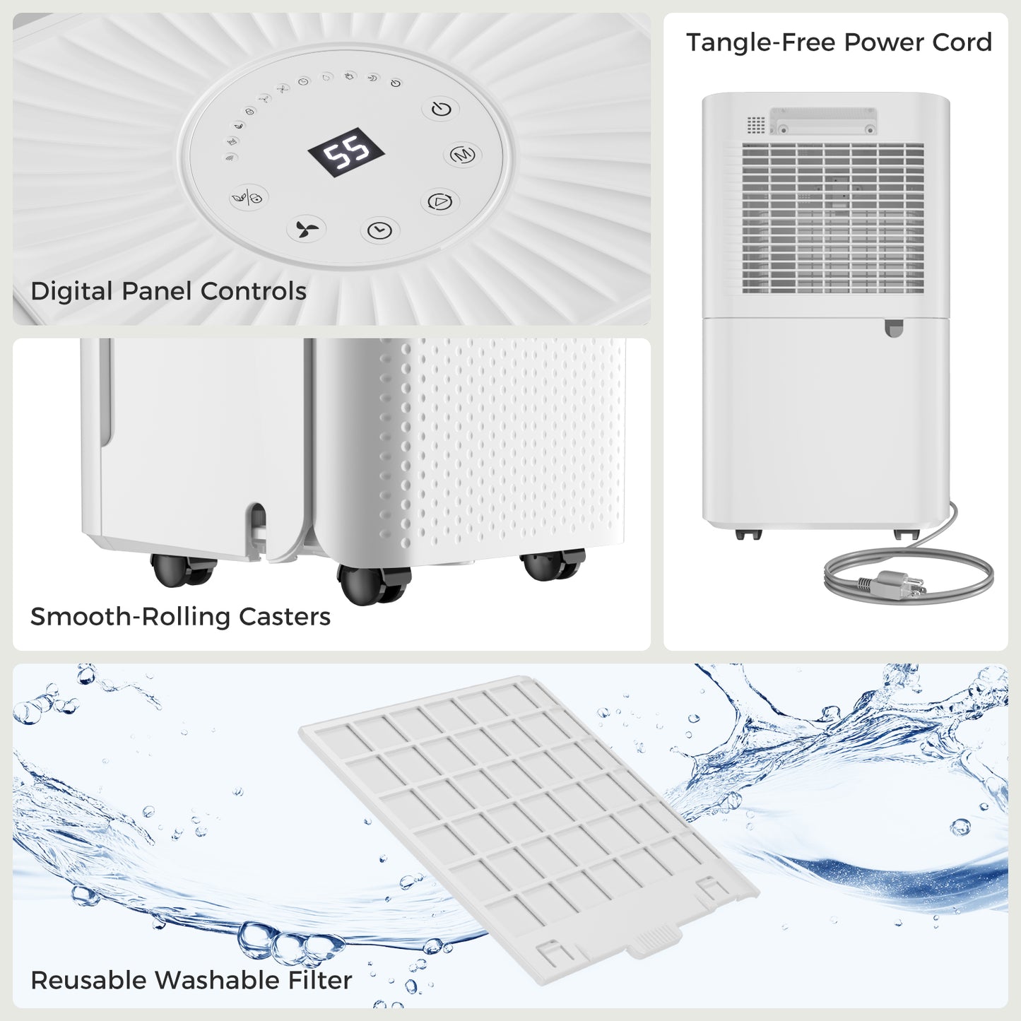 Ukoke 32 Pint Dehumidifier for 1750 Sq. Ft | Energy Star Most Efficient, Auto Drain, 3 Smart Modes, Quiet Operation | Portable Moisture Remover for Medium Rooms, Basements, Bedrooms, RVs
