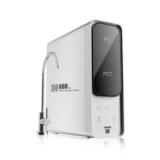 Ukoke 8-Stage Reverse Osmosis Water Filter System - 600 GPD, Tankless Design, Under Sink Installation, 2:1 Pure to Drain Ratio, PFAS and TDS Reduction, Premium Quality Municipal Tap Water Compatible