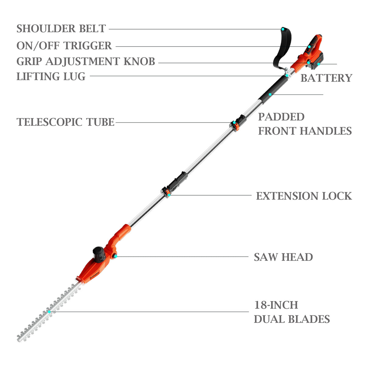 Ukoke 40V Cordless Pole Hedge Trimmer - 18-Inch Dual-Action Blades – UKOKE