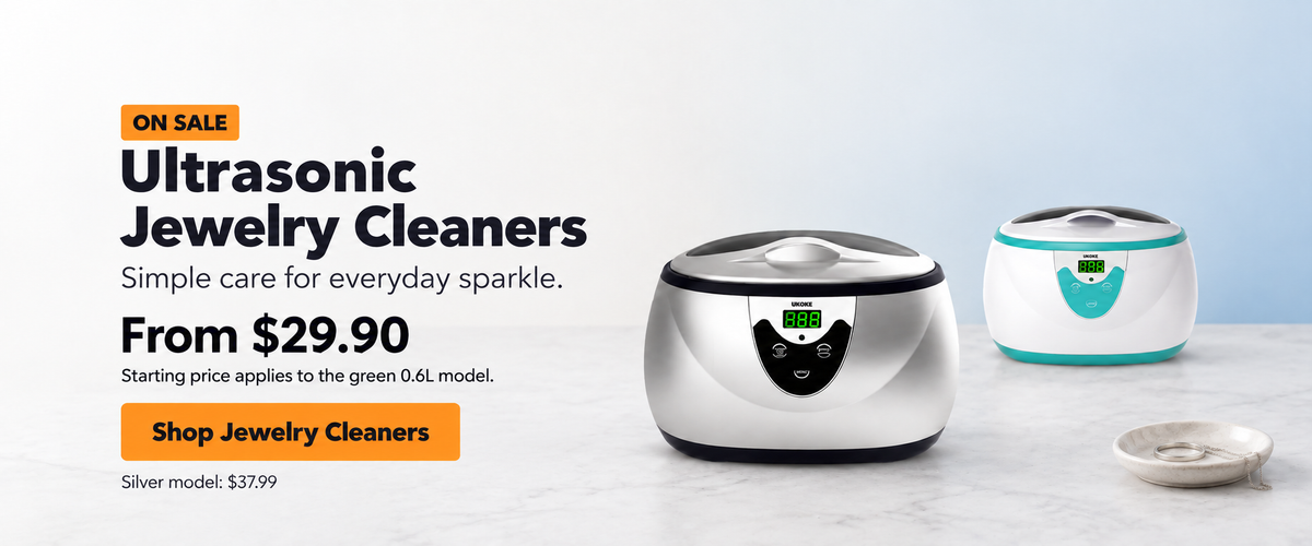 UKOKE ultrasonic jewelry cleaners on sale. Green 0.6 L model from $29.90; silver model $37.99. Shop jewelry cleaners.