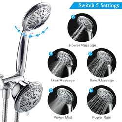 Ukoke Shower Head, 2 in 1 handheld Shower & Fixed Shower head Combo, High Pressure 24 Function Rainfall Chrome Face