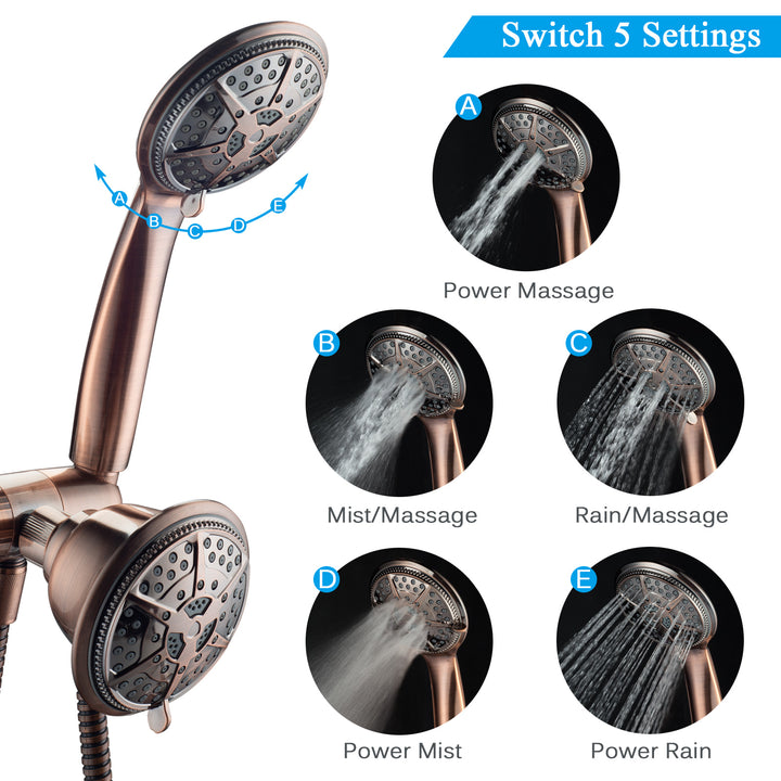 Ukoke Shower Head, 2 in 1 handheld Shower & Fixed Shower head Combo, High Pressure 24 Function Rainfall Chrome Face