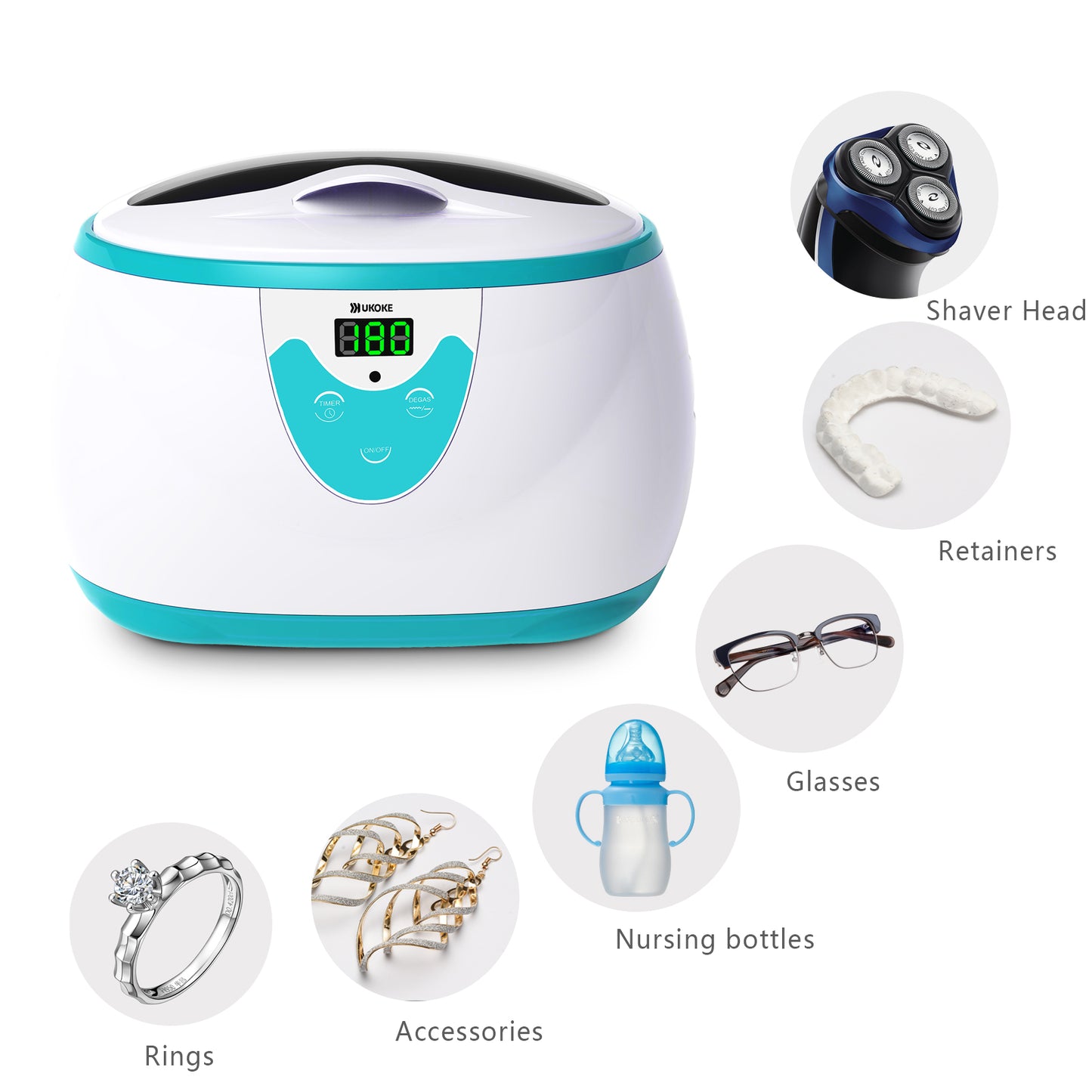 Ukoke Ultrasonic Jewelry Cleaner With Timer, 0.6L, Green