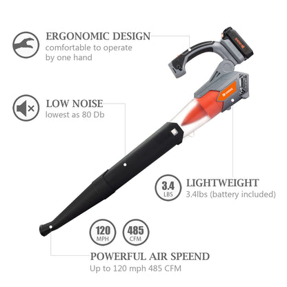 Ukoke 20V Cordless Leaf Blower- 2.0 Ah Brushless Leaf Blower Lithium Battery and Charger Included