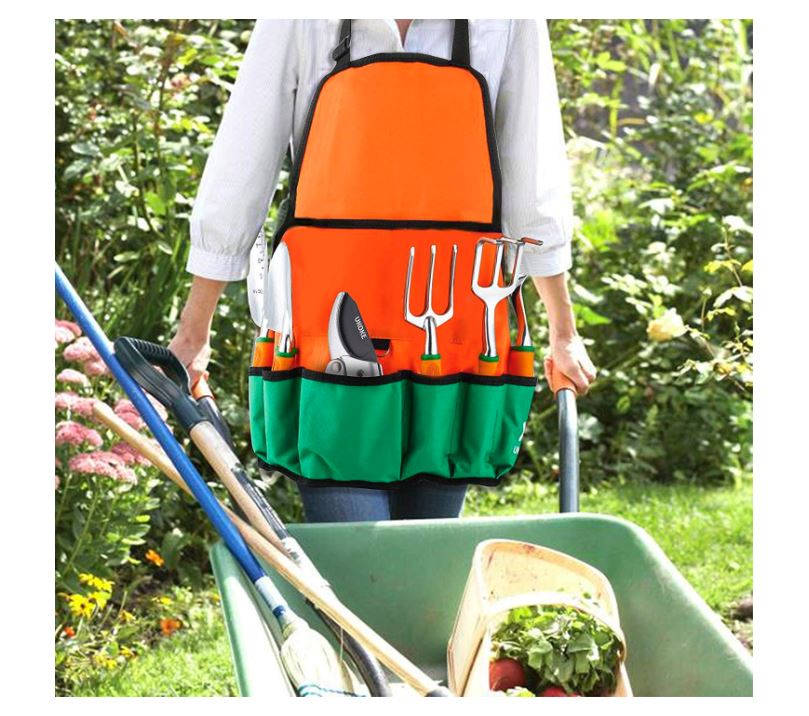 Ukoke 12 Pieces Aluminum Garden Tool Kit & Gardening Apron with Storage Pocket