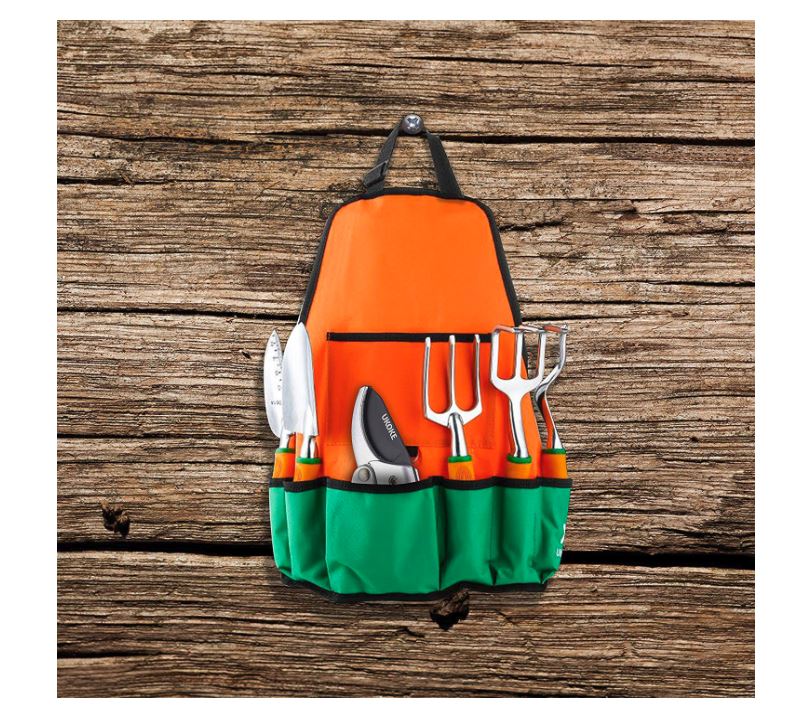 Ukoke 12 Pieces Aluminum Garden Tool Kit & Gardening Apron with Storage Pocket