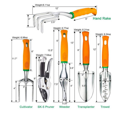 Ukoke 12 Pieces Aluminum Garden Tool Kit & Gardening Apron with Storage Pocket