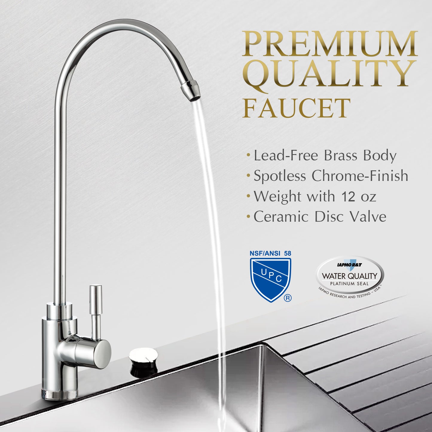 Ukoke Premium Stainless Steel Drinking Reverse Osmosis Water Filtration Systems, 100% Lead-Free RO Faucet, Spotless Chrome