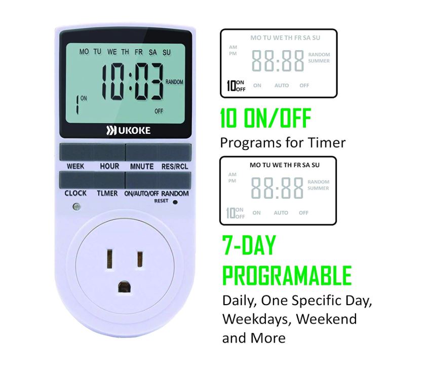 Ukoke 7-Day Digital Electrical Programmable Timer Outlet Switch Plug, Pack of 2