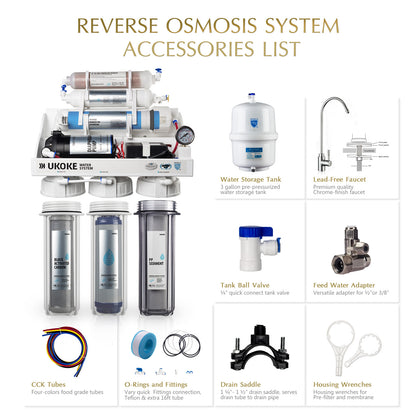 Ukoke RO8-P 6 Stages Reverse Osmosis, Water Filtration System, 75 GPD with Pump