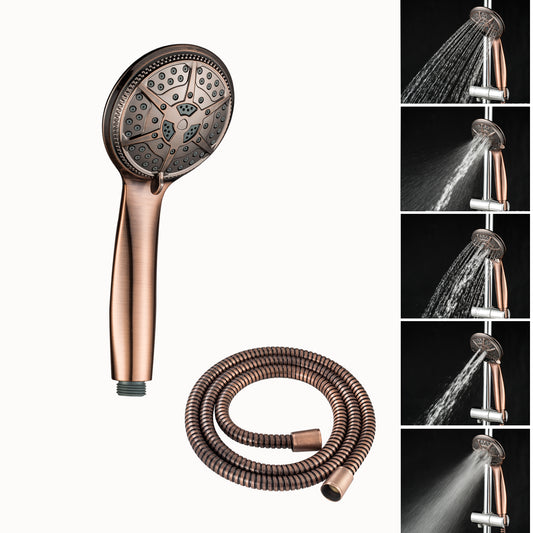 Ukoke High Pressure Hand Held Shower Head and Hose with 5 Spray Settings, Bronze