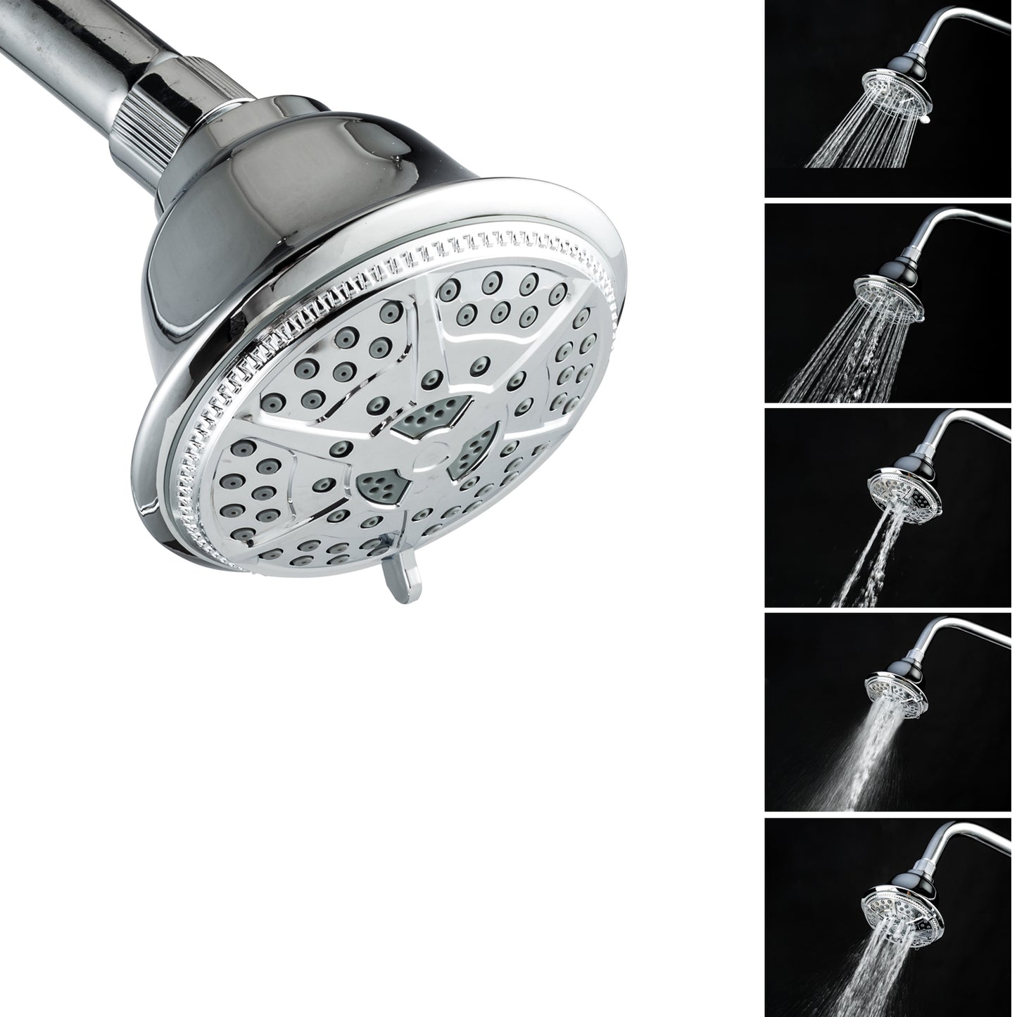 Ukoke High Pressure Fixed Mount Shower Head with 5 Spray Settings, Chrome